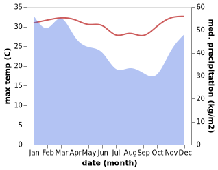 temperature and rainfall during the year in Liquica