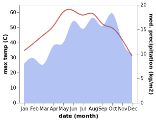 temperature and rainfall during the year in Juhaynah