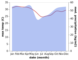 temperature and rainfall during the year in Annobón