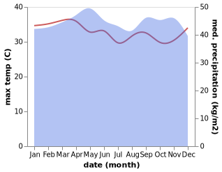 temperature and rainfall during the year in Evinayong