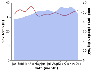 temperature and rainfall during the year in Machinda