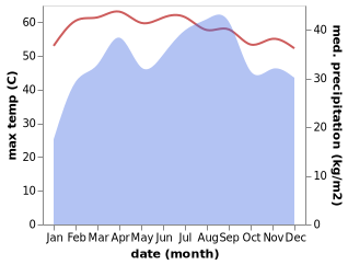 temperature and rainfall during the year in Asaita