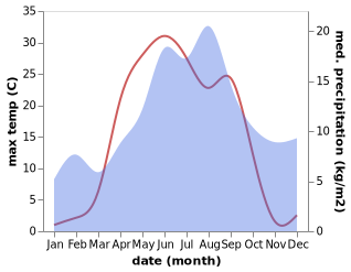 temperature and rainfall during the year in Merijärvi