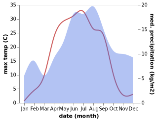 temperature and rainfall during the year in Toysa