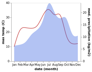 temperature and rainfall during the year in Bourg-Lastic