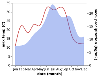 temperature and rainfall during the year in Giat