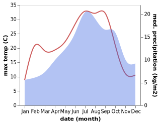 temperature and rainfall during the year in Laveissiere