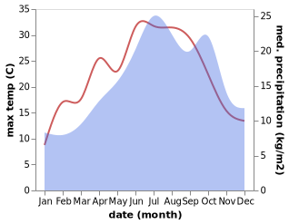 temperature and rainfall during the year in Beaurepaire-en-Bresse