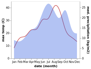 temperature and rainfall during the year in Belleneuve