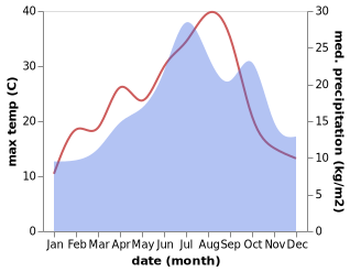 temperature and rainfall during the year in Charost