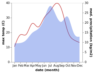 temperature and rainfall during the year in Neuvy-Pailloux