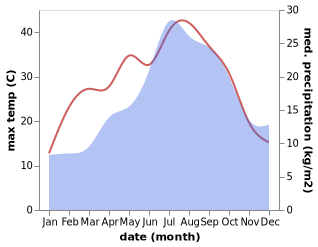 temperature and rainfall during the year in Badens