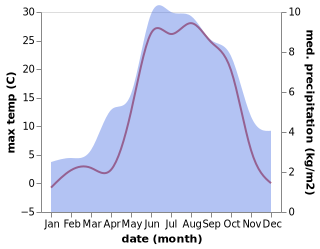 temperature and rainfall during the year in Bourg-Saint-Maurice