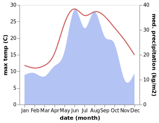 temperature and rainfall during the year in Bichvint'a