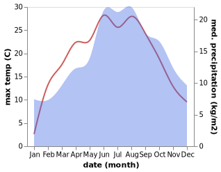 temperature and rainfall during the year in Bad Ditzenbach