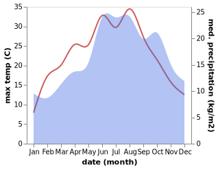 temperature and rainfall during the year in Bad Wildbad im Schwarzwald