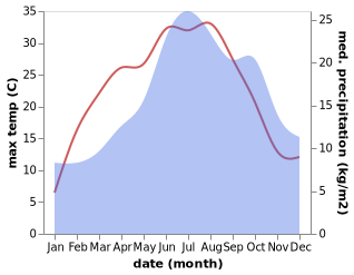 temperature and rainfall during the year in Büsingen