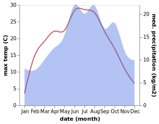 temperature and rainfall during the year in Bad Bruckenau