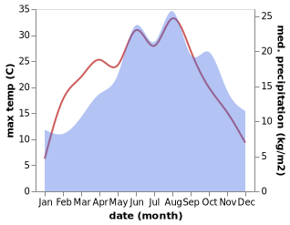 temperature and rainfall during the year in Bad Kissingen