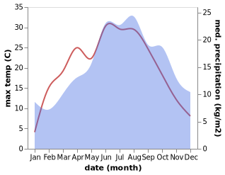 temperature and rainfall during the year in Bindlach