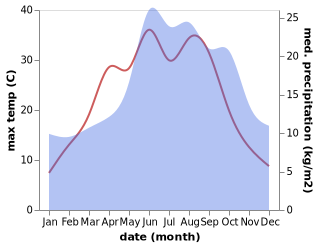 temperature and rainfall during the year in Bernau bei Berlin