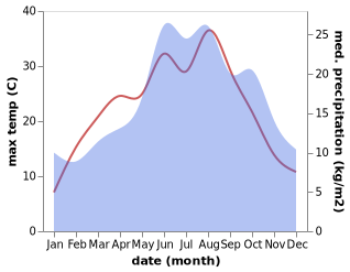 temperature and rainfall during the year in Doberlug-Kirchhain