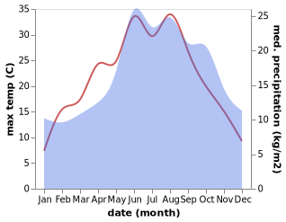 temperature and rainfall during the year in Friesack