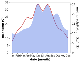 temperature and rainfall during the year in Algermissen