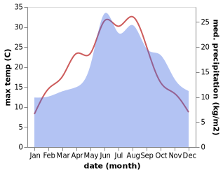 temperature and rainfall during the year in Bergen an der Dumme