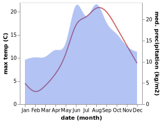 temperature and rainfall during the year in Borkum