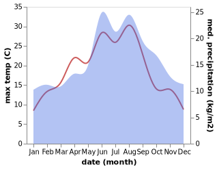 temperature and rainfall during the year in Freiburg