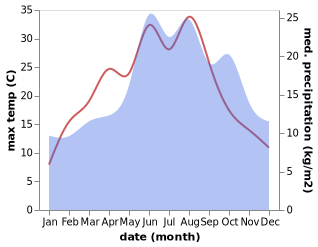 temperature and rainfall during the year in Hankensbuttel