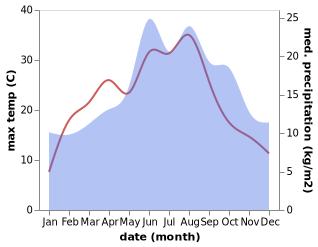 temperature and rainfall during the year in Bad Salzuflen