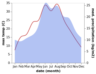 temperature and rainfall during the year in Arneburg