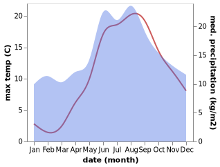 temperature and rainfall during the year in Emmelsbull-Horsbull