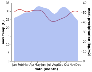 temperature and rainfall during the year in Tema