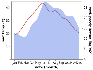 temperature and rainfall during the year in Agios Dimitrios