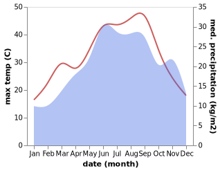 temperature and rainfall during the year in Agios Loukas