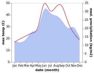 temperature and rainfall during the year in Neos Marmaras