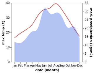 temperature and rainfall during the year in Skala Fourkas