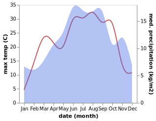 temperature and rainfall during the year in Konitsa