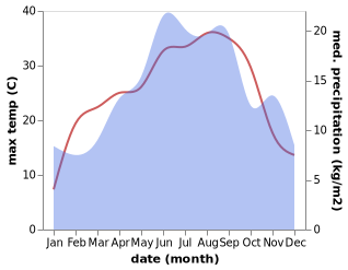 temperature and rainfall during the year in Agios Vissarion