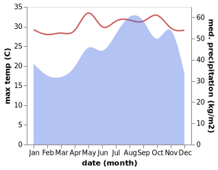 temperature and rainfall during the year in Tamuning-Tumon-Harmon Village