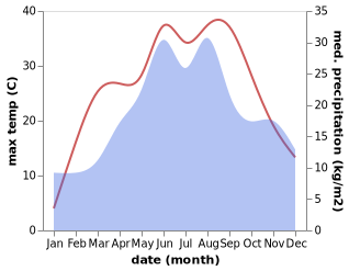 temperature and rainfall during the year in Bagamer