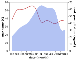 temperature and rainfall during the year in Mandapeta