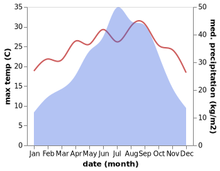 temperature and rainfall during the year in Ziro