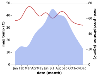 temperature and rainfall during the year in Abhayapuri