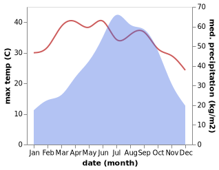 temperature and rainfall during the year in Dimapur