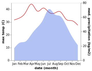 temperature and rainfall during the year in Tezpur