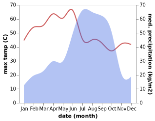 temperature and rainfall during the year in Adra